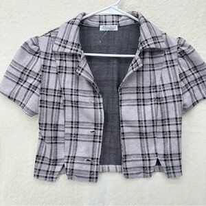 Y2K Style Haley & Jane Cropped Preppy Button Up Puff Sleeve Blouse